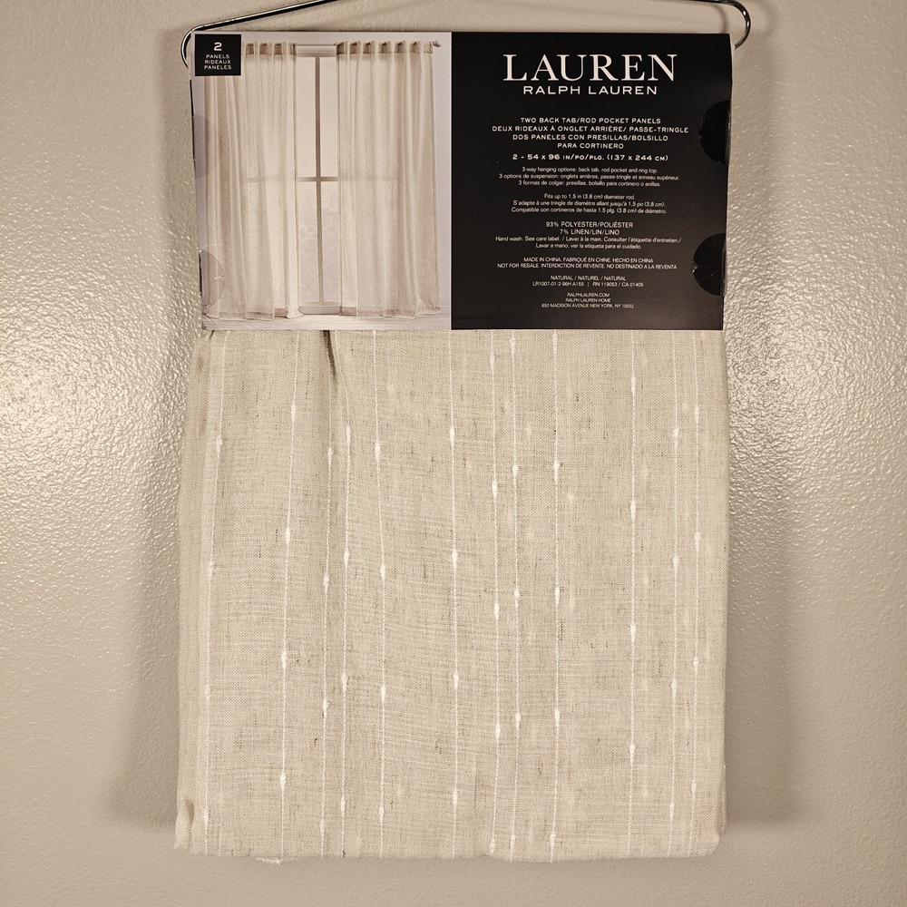 New Ralph Lauren Window Curtains 2 Panels Natural 54 x 96 Linen Back Tab Pocket